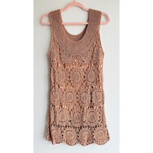 Soft Surroundings Medallion Crochet Round Neck Tunic Top in Camel Tan size L